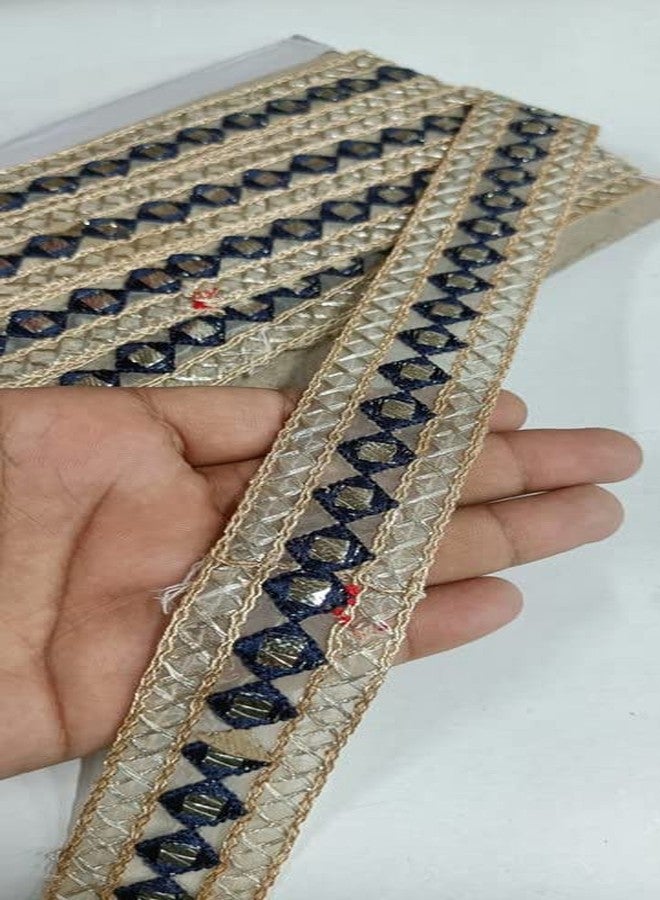 1 Inch Wide Gota Indian Embellishment Embroider Lace Trim Cushion Embroidery Saree Ribbon Sewing Accessories Crafting Border Wedding Trimmings 9 Meter (Navy Blue)